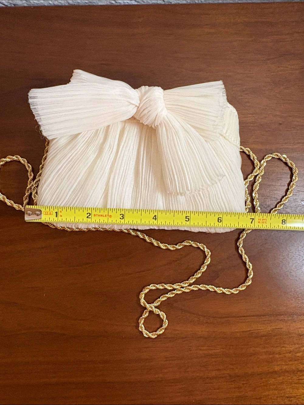 Loeffler Randall Ivory Pleated Bow Clutch with Gold Chain - Picture 7 of 14